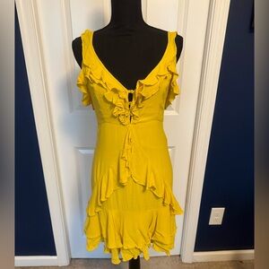 LULU’s Women’s Yellow Ruffled Mini Dress Perfect For Summer Parties